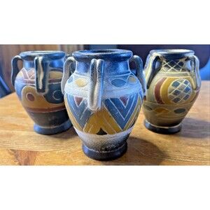 Rustic Jug Set of 3 Primitive Mexican Aztec Terracotta Vase Rustic Native